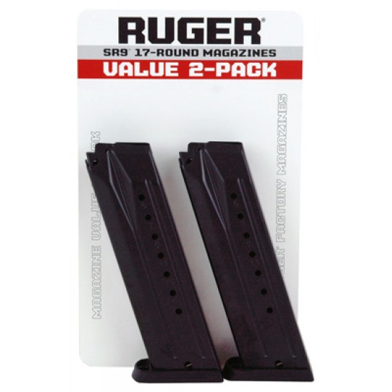 RUGER MAGAZINE SR9 9MM LUGER 17-ROUNDS BLUED STEEL 2-PACK