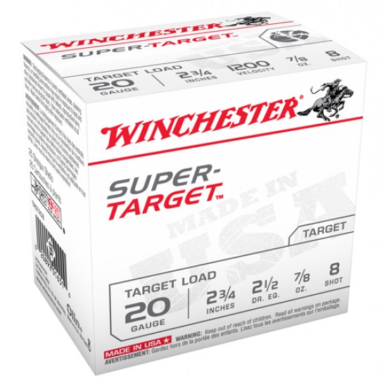 WINCHESTER AMMO SUPER TARGET 20GA. 1200FPS. 7/8OZ. #8 25-PACK